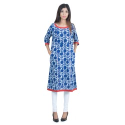 Awesome Blue Cotton A-line Kurti